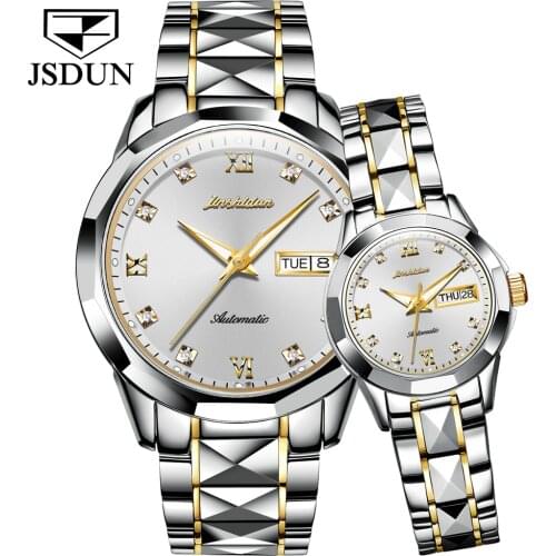 JSDUN 2021 Couple Watch Top Brand Luxury Mens Watch Automatic Date Fashion Mechanical Watch Relogio Masculino Ladies Gift 8813