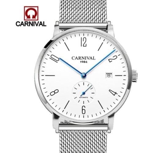 Carnival Automatic mechanical Watch Men luxury brand full Steel Business Luminous Calkskin Leather Fashion Calendar Date Clocks