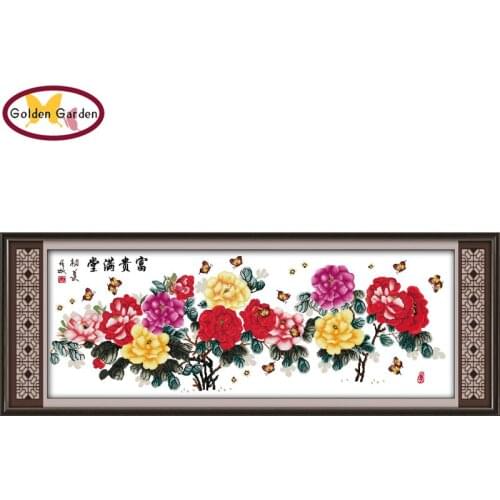 GG Treasures Fill The Home Chinese Peony Painting Embroidery Needlework Sets Joy Sunday Stamped 14CT Cross Stitch for Home Decor