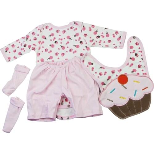 KEIUMI Cute Pink Reborn Baby Girl Doll Clothes Suit For 22-23 Inch Doll Clothes Sets With Bib Socks Kids Birth Gift Accessories