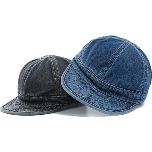 Short Brim Baseball Cap Hip Hop Casual Flat Brimmed Snapback Hat Washed Denim Outdoor Sport Men Cap Sunscreen Summer Cap Bone