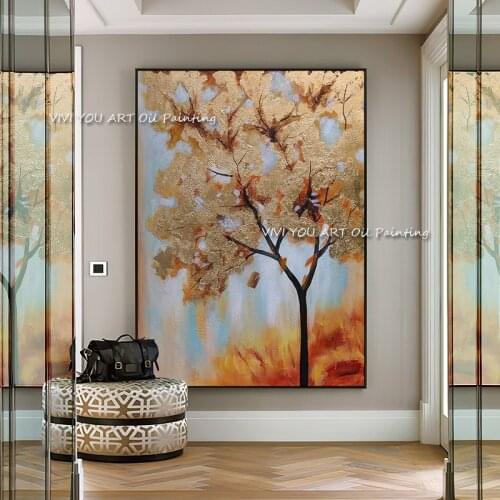 The Top Selling Fall Yellow Tree Original Abstract Modern Thick Oil Painting On Canvas Handpainted Textured Wall Art For Office