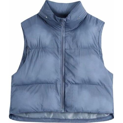 MESTTRAF Women 2021Fashion Solid Color Inside Padded Crop Waistcoat Vintage Sleeveless Zip-up Female Outerwear Streetwear