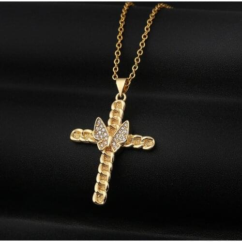 Minimalist Cross Necklace Gold Color Butterfly Choker Girls Clavicle Pendant Jewelry Gift
