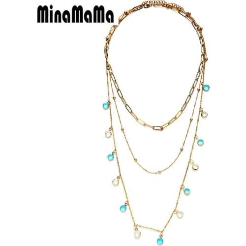 Stainless Steel MultiLayer Chain Choker Necklace for Women Colorful Crystal Tasel Necklaces Sweater Necklace Jewelry Wholesale