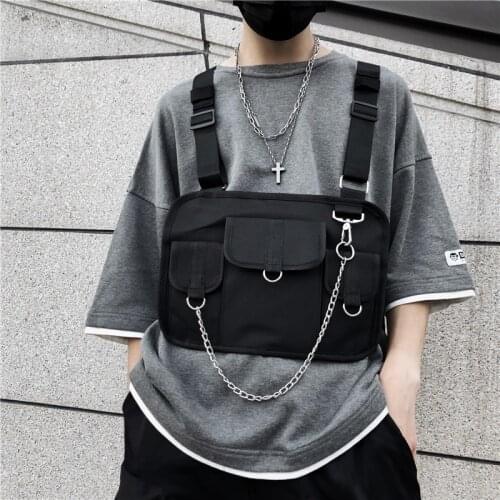 Fashion Nylon Chest Rig Bag Black Pink Gray Orange Camouflage Vest Waist Packs Hip Hop Streetwear Functional Tactical Chest Bag