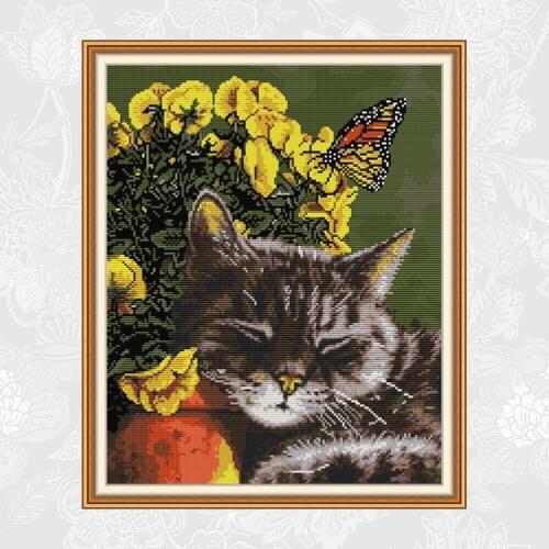 The cats are intoxicated Cross Stitch kits Embroidery Set Print on Canvas Cross-stitch 14CT 11CT Needlework Handmade Crafts