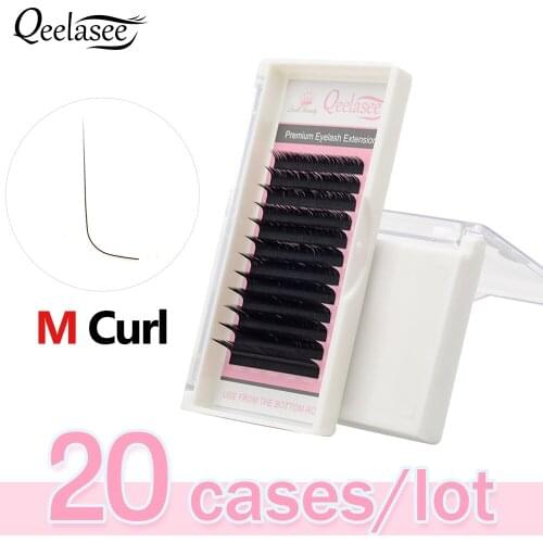 Qeelasee 20 cases/lot M curl False Eyelash Extensions Mink Black Material 8-15mm Mixed Tray M curl Makeup Lashes