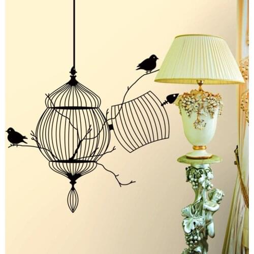 Pinturas Murais Birds cage tree branch creative modern vinyl wall sticker removable waterproofing home wall decal D038