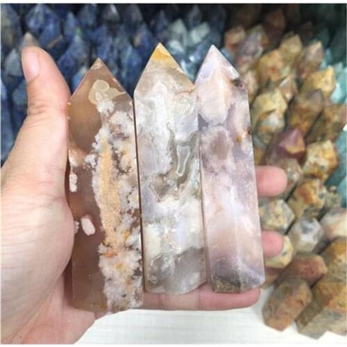 Natural Cherry Blossom Agate Wand Point Crystals Gems For Home Decoration