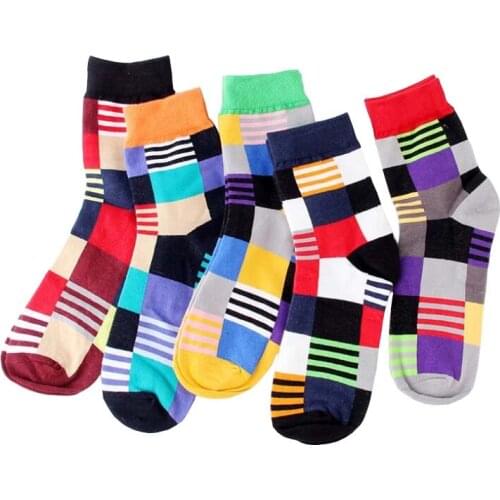 Brand new men socks cotton autumn-winter colorful large lattice socks male and mens colored socks gift for men