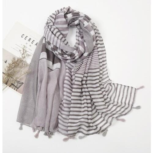 2021 Newest Stripe Print Tassel Scarf Shawls Long Soft Scarves Hijab Wrap 2 Color