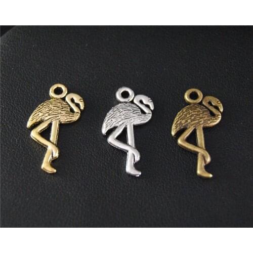 30pcs Bronze/gold Silve Rflamingo Charm Pendant DIY Necklace Bracelet Bangle Findings 24x12mm