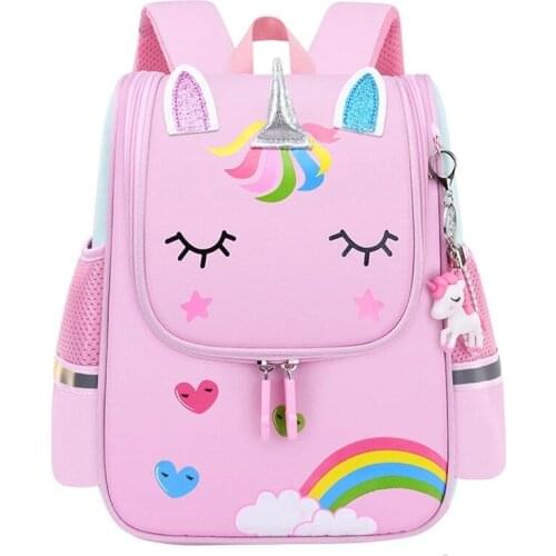 Girl School Bags Child Pink Unicorn Nylon Printing Backpack Kindergarten Student Cute Girls Childrens Schoolbag Waterproof Kid