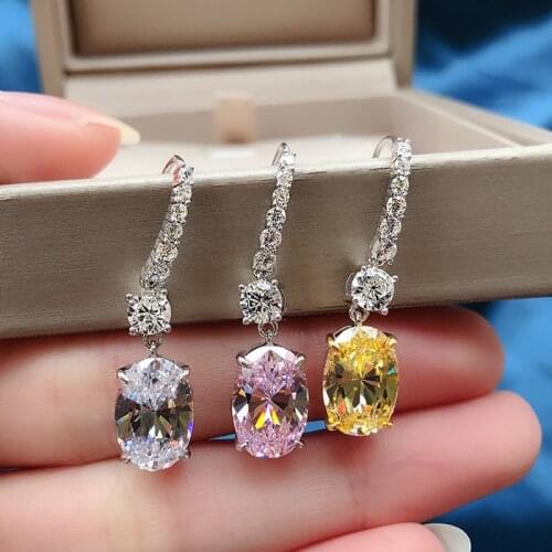 925 Sterling Silver Tassel Ear Hooks 8Ct Oval Cut Very Shiny SONA Stone Long Earrings Ladies Gifts