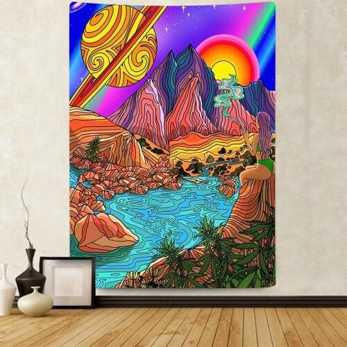 Simsant Trippy Mountain Sun Tapestry Colorful Psychedelic Art Wall Hanging Tapestries for Living Room Bedroom Home Dorm Decor