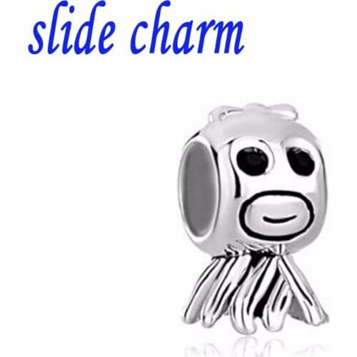 Slide charm Free shipping New black crystal cute squid baby charm beads fit Pandora bracelet