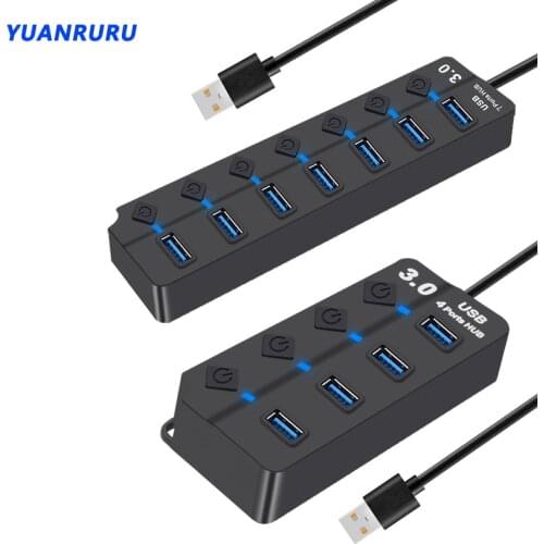 USB Hub 3.0 USB 3.0 Hub 4 7 Port Multiple Expander with Switch Power Adapter Multi USB Splitter For PC Computer Accessories
