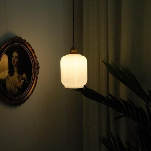 Vintage White Jade Glass Chandelier Bedroom Bedside LED Pendant Lights Nordic Bar Restaurant Corridor Brass Lamps