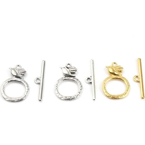 20 Sets Zinc Based Alloy Bird Flower Toggle Clasps Circle Ring Gold Color Silver Color 29x6mm 26mm x 18mm DIY Jewelry Finding