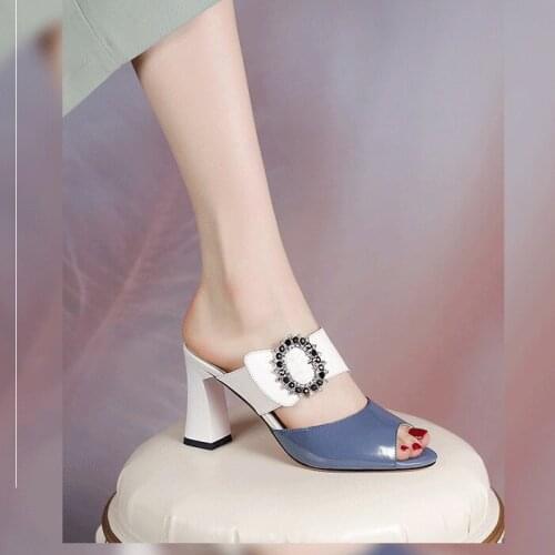 Ladies Sandals Slipper Summer 2021 New Fish Mouth Color Matching Thick Heel Fashion Female High Quality Slippers Womens Shoes