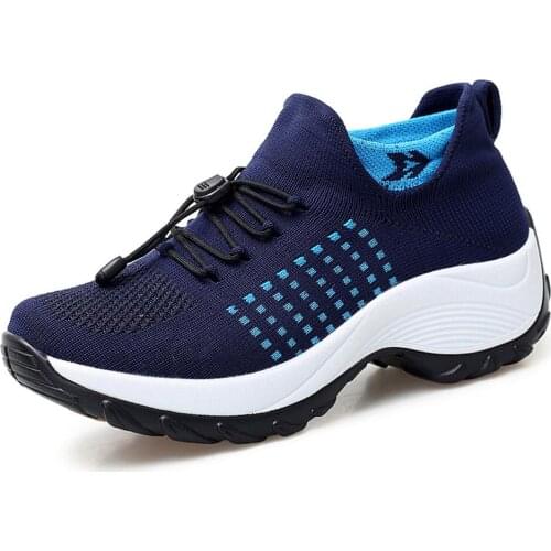 Women Tennis Shoes Breathable Mesh Height-Increasing Lace Female Sock Footwear Outdoor Women Sneakers Thick Bottom Running Shoes