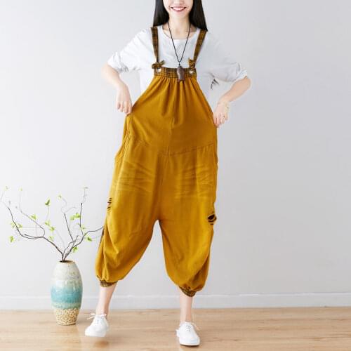 Women Big Pockets Wide Leg Jean Jumpsuit Cargo Cowboy Pants Denim Rompers Plus Size Bib Overalls