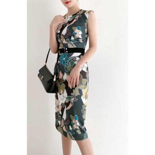 NEW Bodycon Floral Print Midi Sleeveless Belted Dress UK Fashion Summer Size 0-4