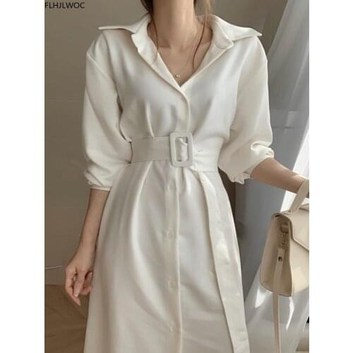 2020 Autumn Long Dress Basic Wear Long Sleeve Single Breasted Button Shirt Dresses Women Fashion Fenimine Vestidos