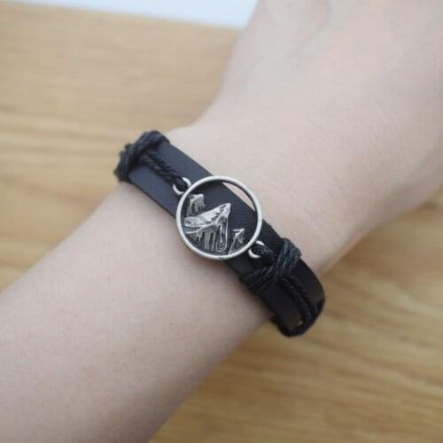 12pcs Fashion 3D Mountain Charm Bracelet Leather Bracelets For Men Women Jewelry