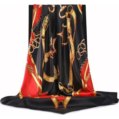 2021 90X90CM Square Women Scarves Silk Scarf Office Ladies Hair Neck Bandanna Headband Foulard Headcloth Muslim Headscarf Female