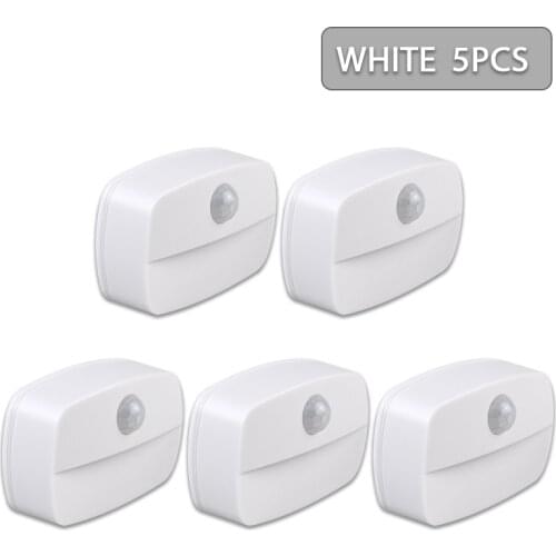 5pcs Wireless PIR Motion Auto Sensor LED Night Lights Hallway Closet Stair Room Lamps