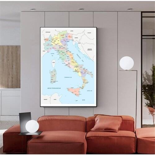 60*90cm Political Map of the Italy Modern Wall Art Poster Canvas Painting Classroom Home Decoration School Supplies In Italian