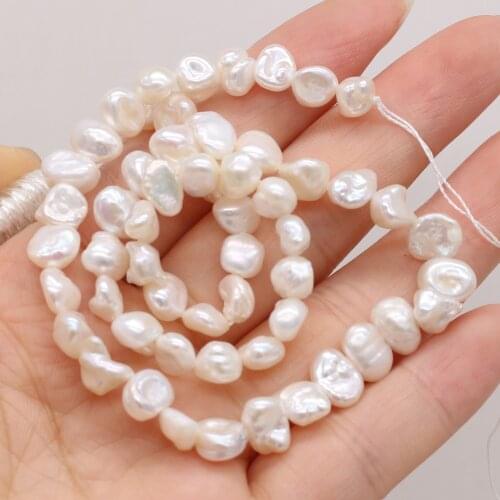 Natural Freshwater Pearl Beaded Irregular White Flat Round Spacer Beads for Jewelry Making DIY Bracelet Accessories 7-8mm