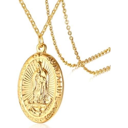 316L Stainless Steel Titanium Steel Hip Hop Virgin Mary Pendant Necklace Guadalupe Virgin Mary Relief Pendant Necklace No Fade