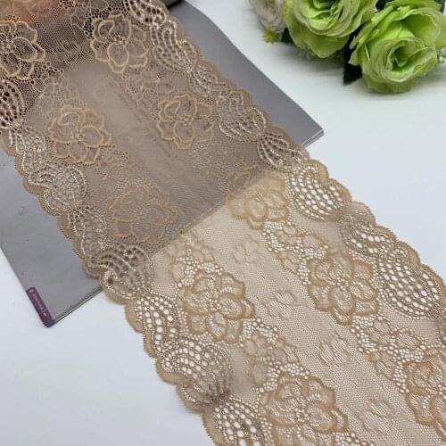 3y/lot Width 21cm Elastic Stretch Lace Trim Apricot Silver Skirt Hem For Dress Sewing Applique Costume Clothing Accessory Fabric