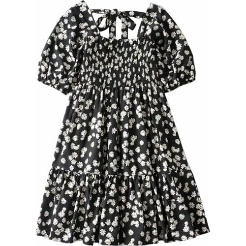 European and American Sweet 2020 Belt Collar Temperament Printed Loose French Dress DLQZ1967