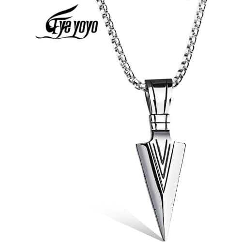 EyeYoYo Spearhead Pendant Men Stainless Steel Arrowhead Pendants Long Chain Necklaces Jewelry