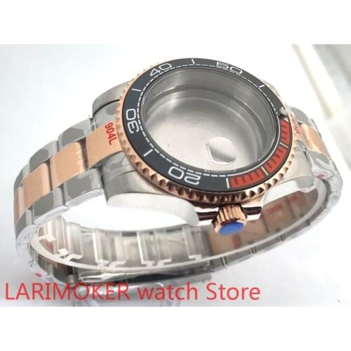 Sealed back cover 904L stainless steel rose gold strap bracelet with 40mm sapphire glass ETA NH36 MH35 case black orange bezel