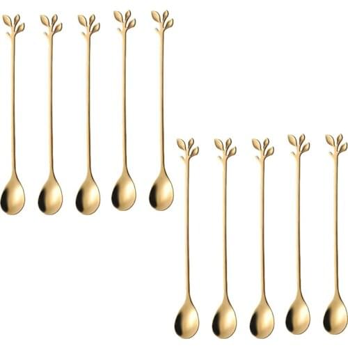 Stainless Steel Coffee Spoon Set,10 Pcs Teaspoons, Leaf Dessert Spoons,Tableware Dessert Spoons,Stirring Spoons