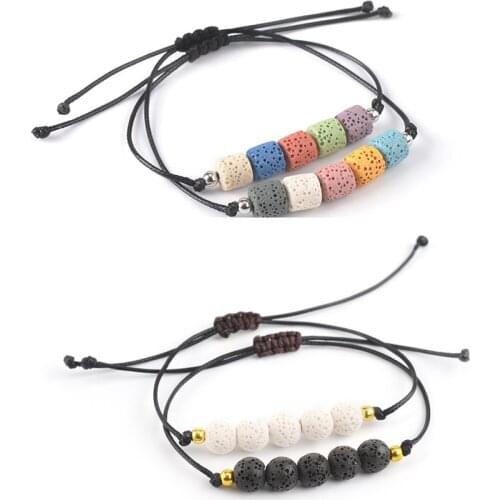 Colorful Lava Stone Beads Braided Rope Bracelet DIY Essential Oil Diffuser Adjustable Wristband Women Men Jewelry
