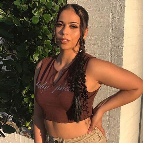 Y2k V-neck Brown Diamond Letters Summer Streetwear Crop Tops Fashion Sleeveless Corset Tops Harajuku Sexy Tank Tops Female 2021