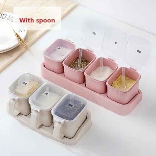 Kitchen Organizer Storage Boxes Spices Seasoning Jar Sugar Salt Container Seasoning Box Set Kitchen Accessories