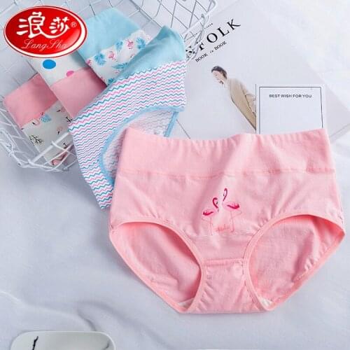 LANGSHA 4Pcs/lot Womens Panties Cotton Sexy High Waist Underwear Cute Print Seamless Briefs Soft Breathable Female Underpants