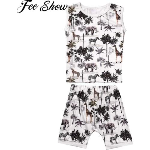 Summer Toddler Baby Boy Clothes Set For Holiday 0-3Y Kids Sleeveless Cartoon Giraffe Vest Tank Tops+ Shorts Baby Boy Outfits