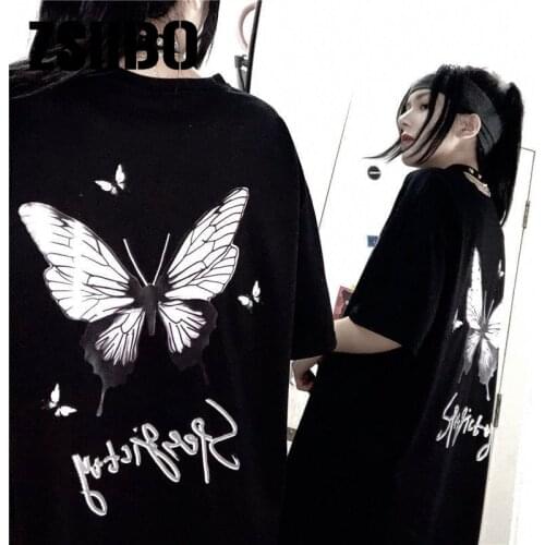 Summer new butterfly short-sleeved t-shirt womens Korean version of loose student ins tide Harajuku bf top Oversized t-shirt