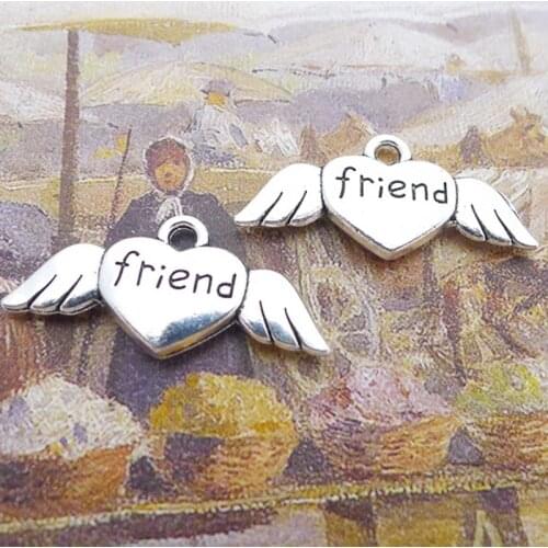 RAINXTAR Fashion Alloy Friend Wing Heart Charms For Friendship 13*26mm 20pcs AAC103