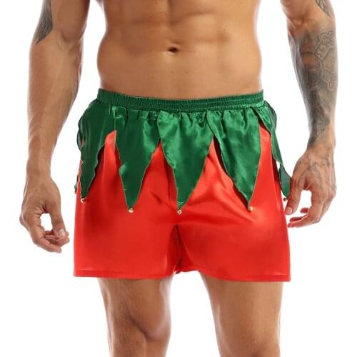 2020 Mens Mens Elf Boxer Shorts Pants Mens Shiny Soft Satin Santa Claus Christmas Holiday Costume Boxer Shorts Cosplay Panties