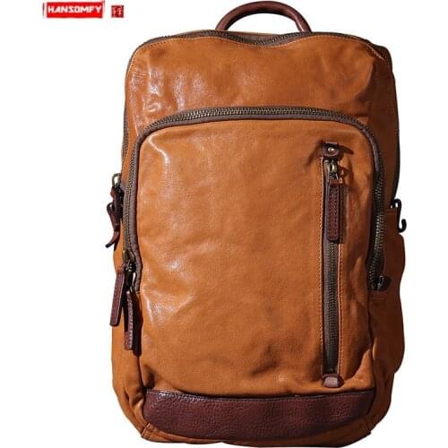 Men Backpack Male Travel Backpack Tide First Layer Cowhide New Retro Original Casual Handmade Italian Vegetable Tanned Leather