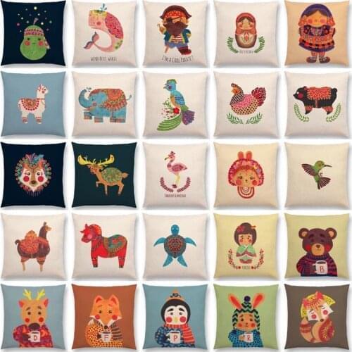 Cute Cartoon Animals Cushion Cover Matryoshka Doll Prints Pillowcase wonderful whale Rudolph наволочки poszewka dekoracyjna